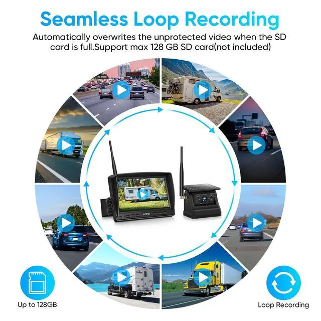 Alt view image 3 of 6 - Solar Wireless Magnetic Backup Camera, 9900mAh Battery Powered Rechargeable IP69 Waterproof HD Back Up Rear View Remote Control Camera with 7 Inch 1080P Monitor System for Car Truck Trailer RV VN003