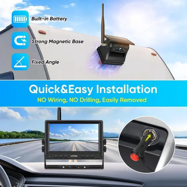 Alt view image 5 of 6 - Solar Wireless Magnetic Backup Camera, 9900mAh Battery Powered Rechargeable IP69 Waterproof HD Back Up Rear View Remote Control Camera with 7 Inch 1080P Monitor System for Car Truck Trailer RV VN003