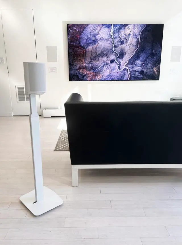Alt view image 4 of 6 - Adjustable Floor Stand Mount Compatible with SONOS Era 100 and Era 100 SL | White Brackets | Adjustable from 27.6" - 50" | Pair (2-Pack)