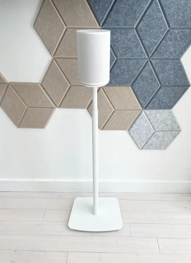Alt view image 6 of 6 - Adjustable Floor Stand Mount Compatible with SONOS Era 100 and Era 100 SL | White Brackets | Adjustable from 27.6" - 50" | Pair (2-Pack)
