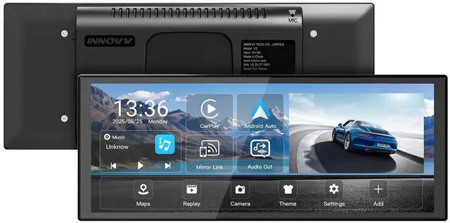 Main image of V2 10.3 Inch Wireless CarPlay & Android Auto HD IPS Touch Screen 1920x720, Universal Fit, Plug and Play, Mirror Link, GPS, Loop Recording, Siri & Google Assistant, Adjustable Magic Stand