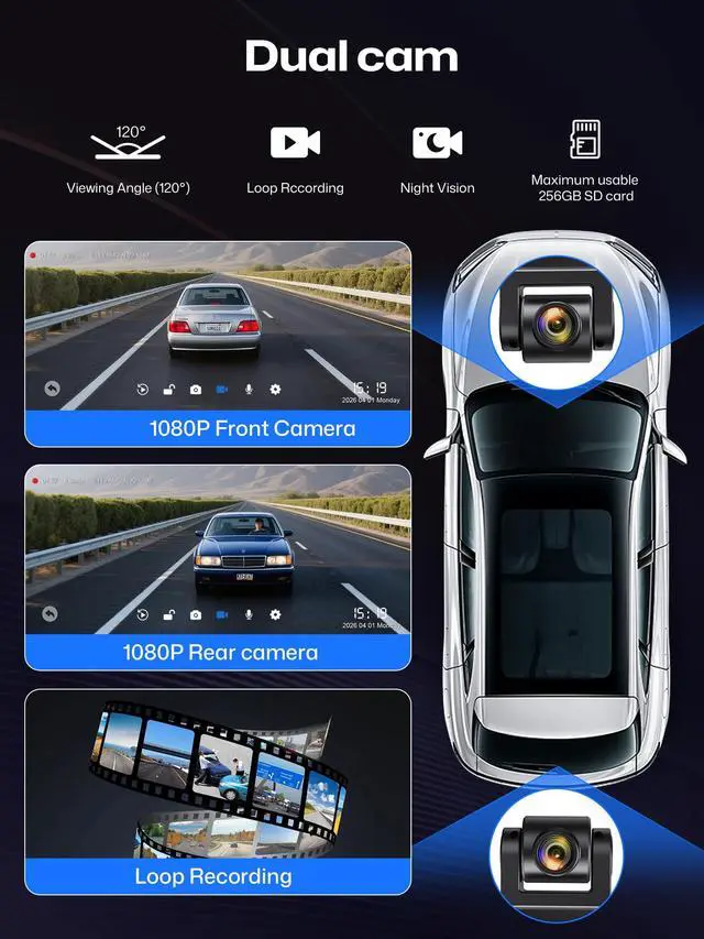 Alt view image 5 of 6 - V2 10.3 Inch Wireless CarPlay & Android Auto HD IPS Touch Screen 1920x720, Universal Fit, Plug and Play, Mirror Link, GPS, Loop Recording, Siri & Google Assistant, Adjustable Magic Stand
