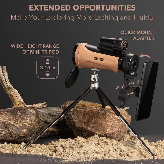 Alt view image 5 of 6 - 12x50 Monocular Telescope - FMC Fogproof, IP67 Waterproof Hand Held Telescope - BAK4 Phase and Dielectric Coated Prism - Adventure Accessories Set: Bag, Smartphone Adapter, Mini Tripod
