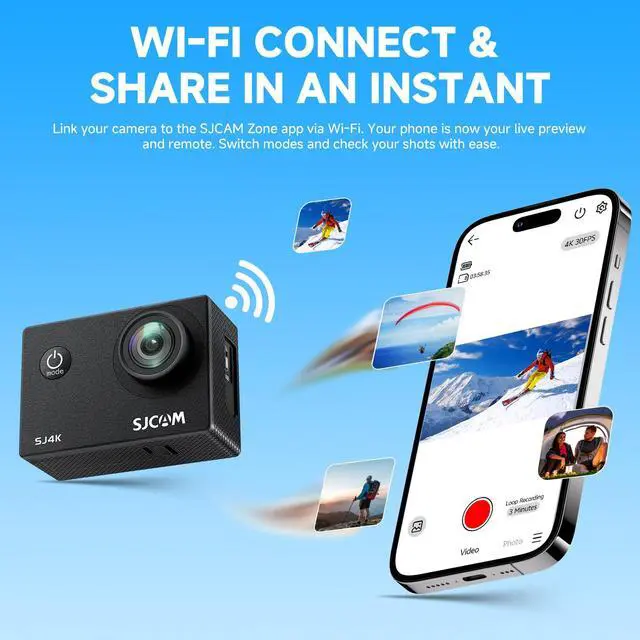 Alt view image 6 of 6 - SJ4000 Pro-Grade 4K Action Camera, 40MP 3-Axis EIS Stabilization Motorcycle Sport Camera, 170°FOV Waterproof Camera Underwater, 5X Zoom, Dual Batteries, 32G SD Card and Helmet Accessory Kit