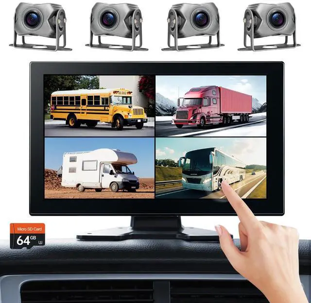 Main image of 4 Channel 1080P DVR Backup Camera Monitor for Truck RV | 10.2-inch IPS HD touchscreen, built-in DVR record playback, Bluetooth FM radio, multi-media video player, 1080P video input