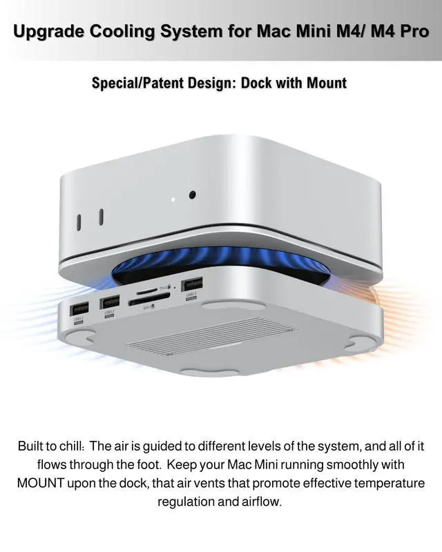 Alt view image 5 of 6 - Mac mini M4 Dock, Aluminum Stand and Hub for Mac mini M4 and M4 Pro 2024 with M.2 NVMe SSD Enclosure, 4K 60Hz HDMI, 2X USB-A 10Gbps, SD/TF Card Readers, USB 2.0 Data (MC60H)