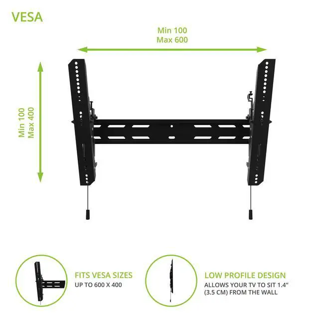 Alt view image 2 of 6 - PT300 Low Profile Tilting TV Mount for Most 40"-100" TVs - Supports TVs up to 150lbs - Sits 1.4 from the wall - Accommodates up to 24 Stud spacing - Max VESA 600x400