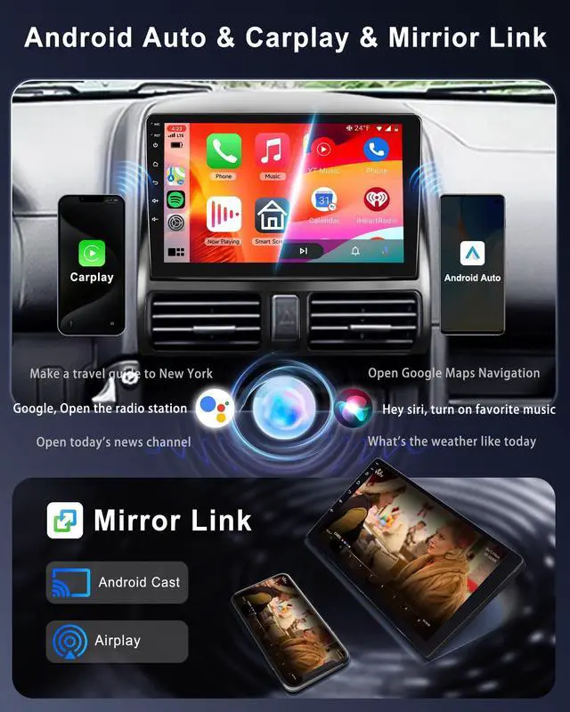 Alt view image 3 of 6 - 8Core 6G+128G Android 15 Car Radio for Honda CRV 2002-2006, Wireless Carplay Android Auto, 5GWIFI GPS, 9 inch IPS Touch Screen Radio Bluetooth 5.0, FM RDS SWC DSP AHD Backup Camera