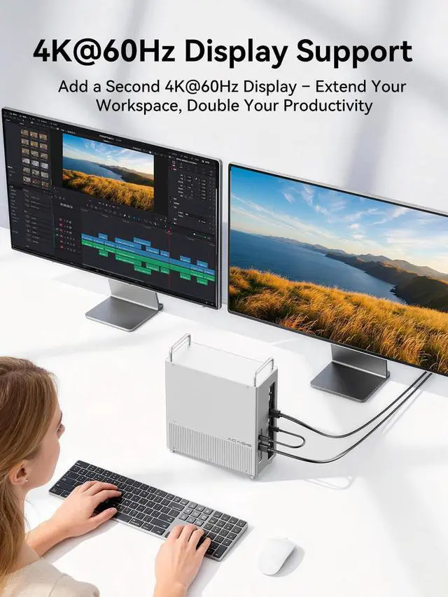 Alt view image 4 of 6 - 40Gbps Mac mini M4 Dock & Stand with Dual-Bay NVMe SSD Enclosure,11-in-1 Docking Station for Mac mini M4/M4 Pro, Dual DisplayPort MST, 3×USBA 10Gbps, 30W PD, SD/TF Reader