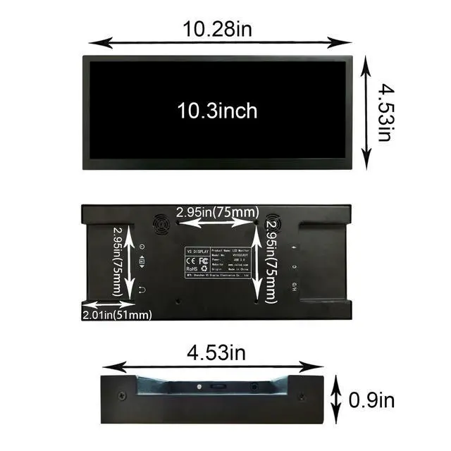 Alt view image 5 of 6 - 10.3'' 1920x720 Touchscreen Monitor IPS Small Stretched Bar LCD | with Mini H/D USB-C Video Input for Computer Laptop PC Industrial Secondary Display