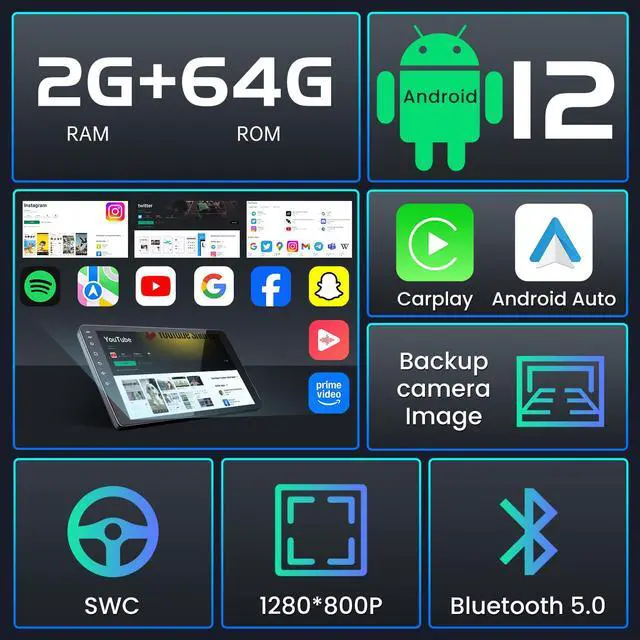 Alt view image 3 of 6 - 4Core+64G ROM Car Radio for Toyota Highlander 2014-2019 with Wireless CarPlay Android Auto: 5G WiFi Stereo 10.2 Inch Touch Screen 1280 * 800 GPS Navigation Bluetooth SWC FM RDS Radio Backup Camera