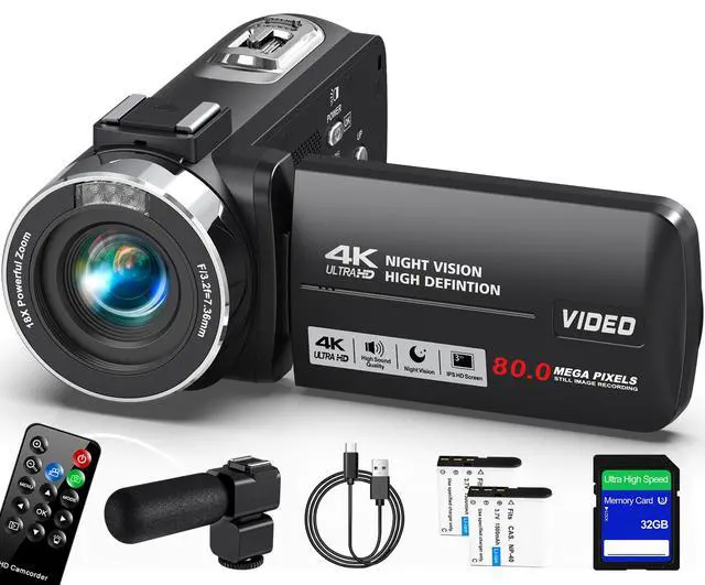 Alt view image 4 of 6 - Camcorder Video Camera 4K Ultra 80MP Vlogging Camera for YouTube IR Night Vision Camera 18X Digital Zoom 3.0 IPS Screen Video Recorder with 32GB SD Card, 2 Batteries, Microphone and Remote Control