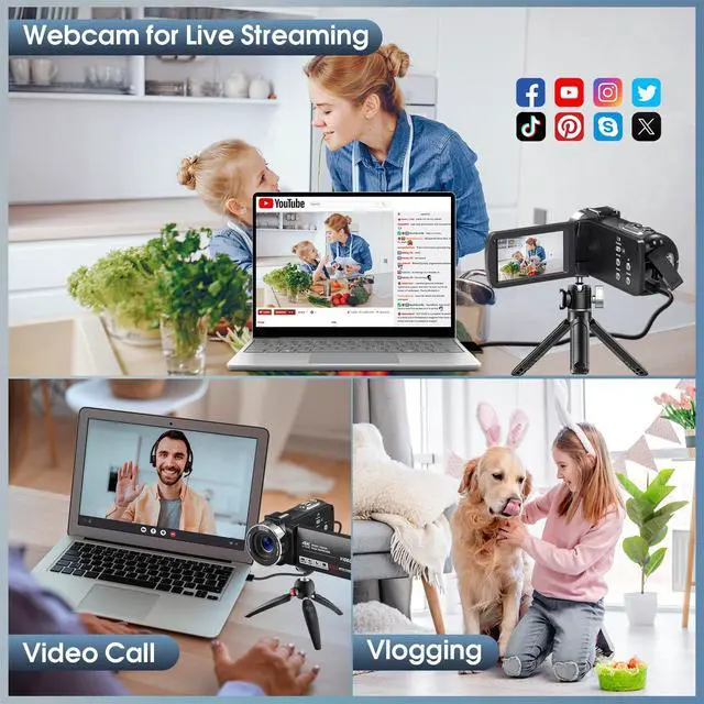 Alt view image 6 of 6 - Camcorder Video Camera 4K Ultra 80MP Vlogging Camera for YouTube IR Night Vision Camera 18X Digital Zoom 3.0 IPS Screen Video Recorder with 32GB SD Card, 2 Batteries, Microphone and Remote Control