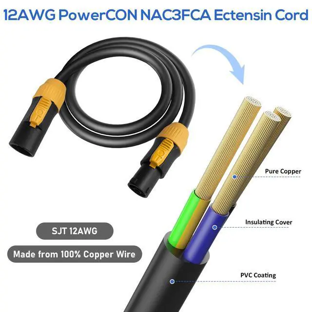 Alt view image 3 of 6 - 12AWG PowerCon True Male to Female Cable,Seetronic SAC3FX to SAC3MX PowerCon Extension Cable,IP65 Profeesional Hand-Built-25FT