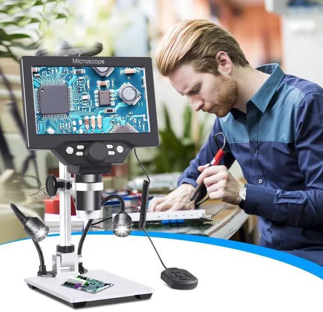 Alt view image 3 of 6 - 7 inch LCD Digital Microscope with 32G TF Card, 12MP 1080P USB Microscope Camera with Remote Control, PC View, Fill Lights for Coin, Plant, Rock, Circuit Board