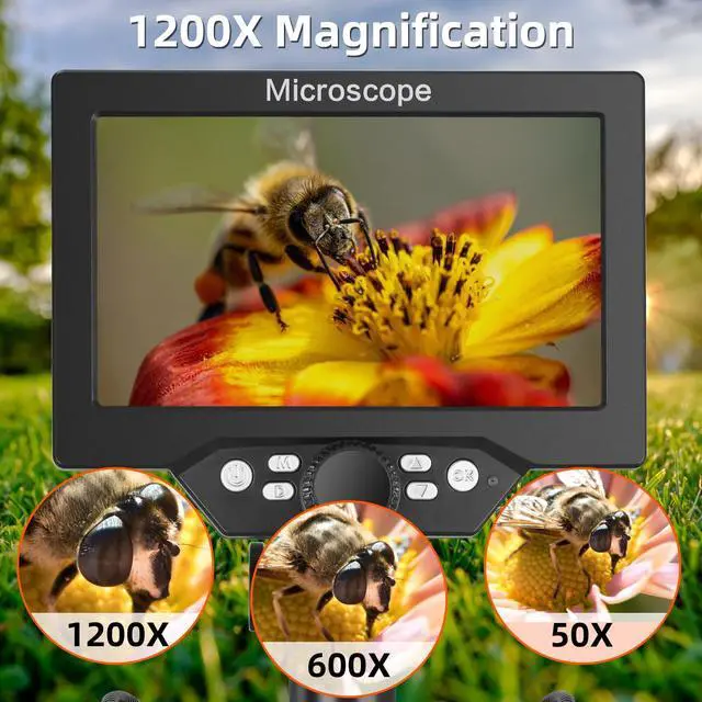 Alt view image 4 of 6 - 7 inch LCD Digital Microscope with 32G TF Card, 12MP 1080P USB Microscope Camera with Remote Control, PC View, Fill Lights for Coin, Plant, Rock, Circuit Board