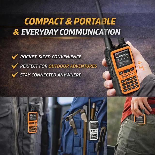 Alt view image 2 of 6 - UV-5R Mini Ham Radio Dual Band VHF/UHF Radio with Extra Battery Earpiece for Outdoor Work - Rechargeable USB-C Portable Radio for Hiking Backup High-Visibility Orange White