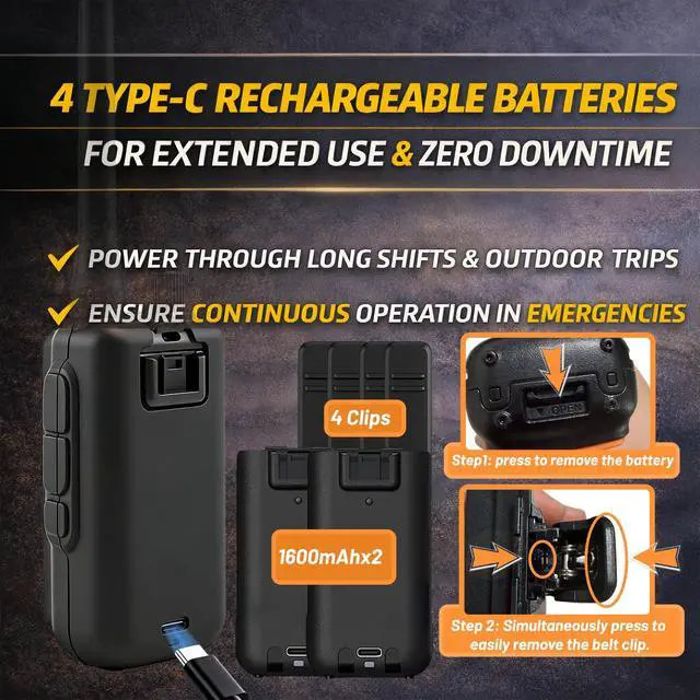 Alt view image 5 of 6 - UV-5R Mini Ham Radio Dual Band VHF/UHF Radio with Extra Battery Earpiece for Outdoor Work - Rechargeable USB-C Portable Radio for Hiking Backup High-Visibility Orange White