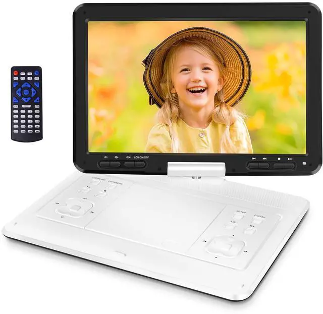 Main image of 16.9'' Portable DVD Player with 6 Hrs Battery, 14.1'' HD Swivel Screen DVD Player Portable, New Screen Button Design, High Volume Speakers, Support Sync TV/Region Free/Multiple Discs, White