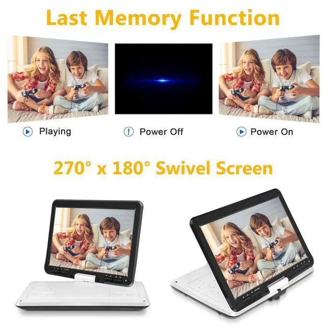 Alt view image 5 of 6 - 16.9'' Portable DVD Player with 6 Hrs Battery, 14.1'' HD Swivel Screen DVD Player Portable, New Screen Button Design, High Volume Speakers, Support Sync TV/Region Free/Multiple Discs, White