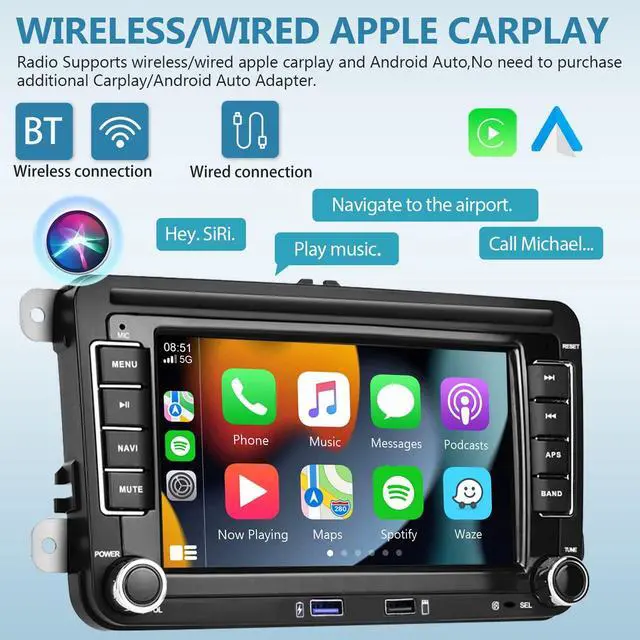 Alt view image 3 of 6 - 2G+64G Android for VW Jetta Seat Passat Tiguan CC Golf Skoda Double Din Car Stereo with Wireless Carplay/Android Auto 7 Inch HD Touchscreen Head Unit