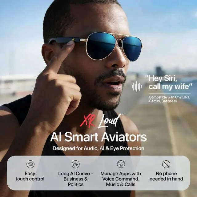 Alt view image 5 of 6 - AI Glasses Bluetooth Polarized Sunglasses for Men Women Pair ThinkLoud Voice-to-Content, GPT-Claude 99% Language Accuracy, UVA/B/C UV400 Protection, Anti-Bluelight Driving Fishing Golf Travel ICE BLUE