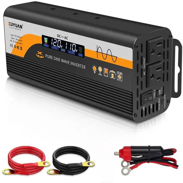 Main image of 500W Pure Sine Wave Inverter, 12V/24V Auto-Detect, 50Hz/60Hz Switchable, LCD Display, Type-C Fast Charging, Silent Design, Overload & Overheat Protection for RV, Home