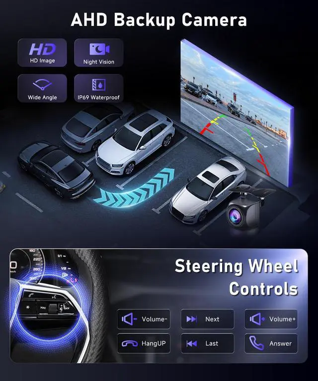 Alt view image 5 of 6 - 4G+64G Car Radio Stereo for VW Jetta Tiguan Golf Passat MK5 MK6 Seat, 7inch IPS Touch Screen/USB Type-C/Android 15/Wireless CarPlay/Android Auto/DSP/GPS/WiFi/5.0Bluetooth/FM/SWC/AHD Backup Camera