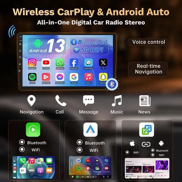 Alt view image 3 of 6 - 4GB RAM+64GB ROM Car Radio for Dodge Ram 1500 2500 2013-2018: 9-Inch 1280 * 800 IPS Touchscreen Upgrade Stereo with Wireless Carplay Android Auto 1080P Backup Camera Bluetooth 5.4 GPS 5G WiFi SWC FM