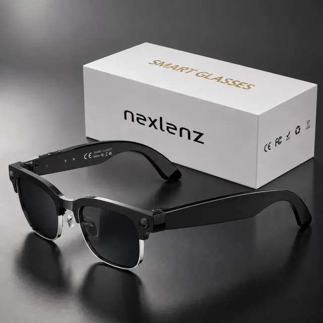 Main image of AI Smart Camera Glasses with Sunglass Lenses, 8MP Hands-Free POV Photo & Video Recording, Object Recognition & Translation, Open-Ear Bluetooth Audio & Calls, IP65 for Outdoor Daily Wear