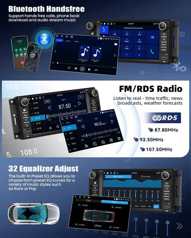 Alt view image 5 of 6 - 4+64G Android Car Stereo Radio for Jeep Wrangler JK 2007-2018 Dodge RAM 1500 2009-2012 with Wireless CarPlay Android Auto Backup Camera 7 Inch Touchscreen GPS Bluetooth FM WiFi EQ SWC USB Type-C