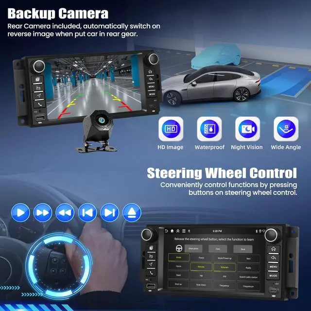 Alt view image 6 of 6 - 4+64G Android Car Stereo Radio for Jeep Wrangler JK 2007-2018 Dodge RAM 1500 2009-2012 with Wireless CarPlay Android Auto Backup Camera 7 Inch Touchscreen GPS Bluetooth FM WiFi EQ SWC USB Type-C