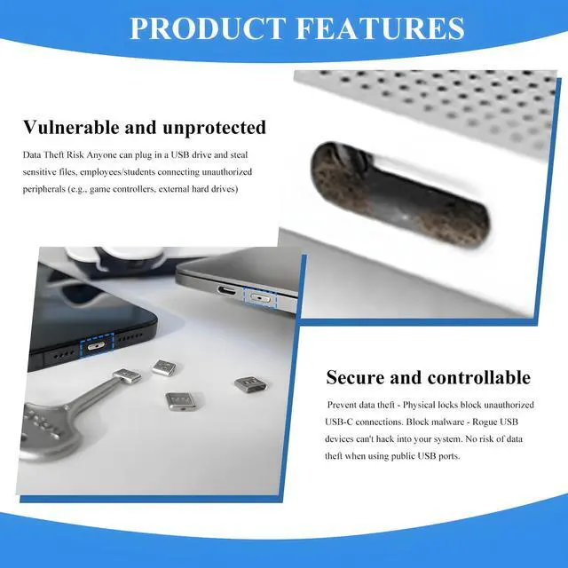 Alt view image 4 of 6 - 105 PCS USB Type C Anti-Theft Security Lock with 10 Anti-Break Metal Key Physical Containment,Universal Compatibility for All Type-C Devices, Enhanced Data Protection