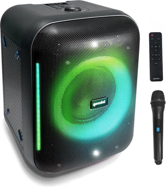 Main image of Gemini Portable Party Speaker, LED Lights, Wireless Mic, 10-Hr (GRV-650L) | Party speaker, 6.5" + dual 2" - 9-mode LED light show - wireless mic incl - up to 10 hr - Bluetooth
