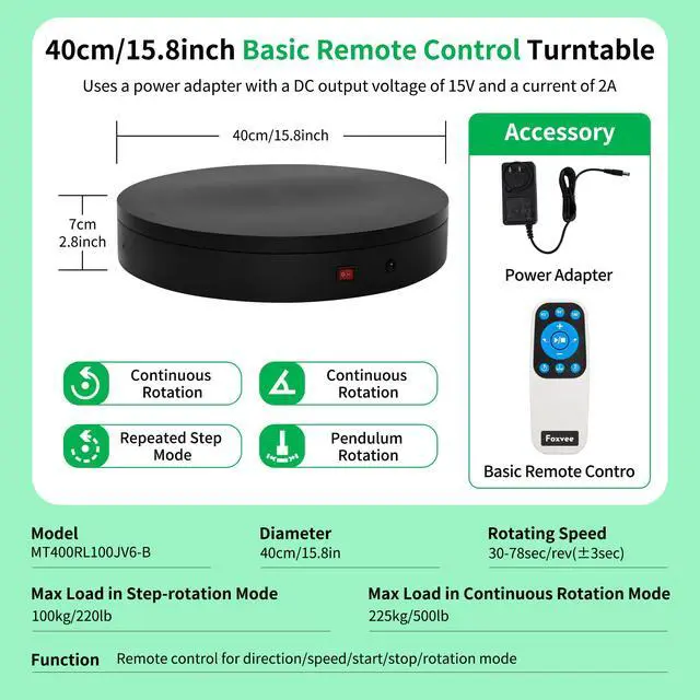 Alt view image 2 of 6 - Remote-Controlled Motorized Turntable,Heavy Duty Motorized Rotating Display Stand,Speed-Adjustable Rotating Platform,Multi-Mode Photography Turntable for 3D Scan,Showcase(15.8in/Black)