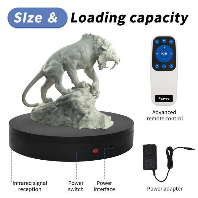 Alt view image 5 of 6 - Remote-Controlled Motorized Turntable,Heavy Duty Motorized Rotating Display Stand,Speed-Adjustable Rotating Platform,Multi-Mode Photography Turntable for 3D Scan,Showcase(15.8in/Black)