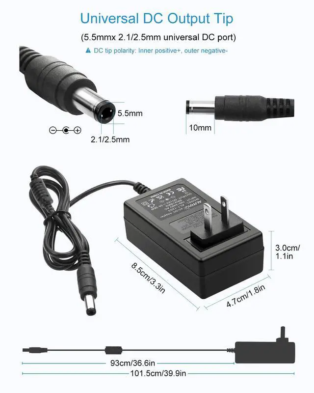 Alt view image 3 of 6 - 12V 3A Power Supply DC 12 Volt 3A 36W AC/DC Power Adapter 100~240V AC to DC 12V Converter LED Driver Transformer 5.5mmx2.5mm for LED Strip Light CCTV Cameras System Printer,10-Pack