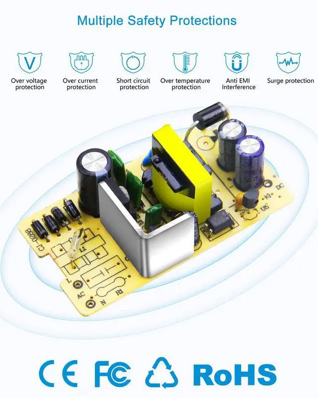 Alt view image 5 of 6 - 12V 3A Power Supply DC 12 Volt 3A 36W AC/DC Power Adapter 100~240V AC to DC 12V Converter LED Driver Transformer 5.5mmx2.5mm for LED Strip Light CCTV Cameras System Printer,10-Pack