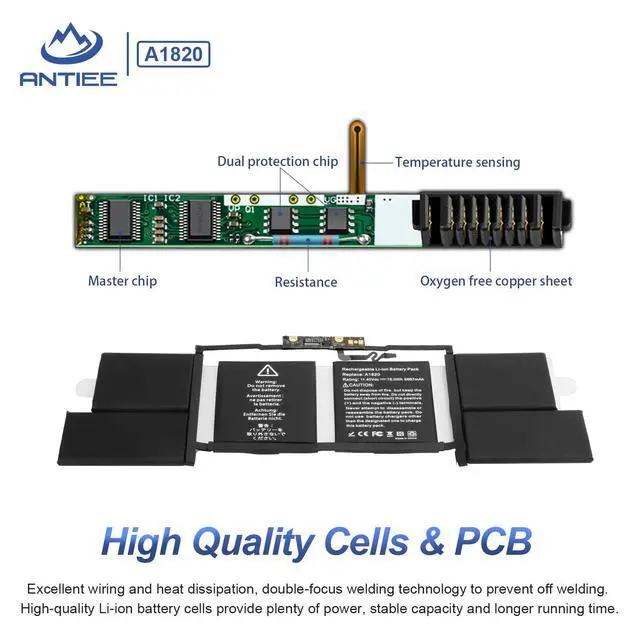 Alt view image 3 of 6 - A1707 Battery Replacement, A1820 Battery for MacBook Pro 15" (Late 2016, Mid 2017) Touch Bar EMC 3072 EMC 3162 MLH32 MLH42 MLW72 MLW82 MPTR2 MPTT2 MLH52 MLW92 MPTU2 MPTV2 MPTW2 MPTX2