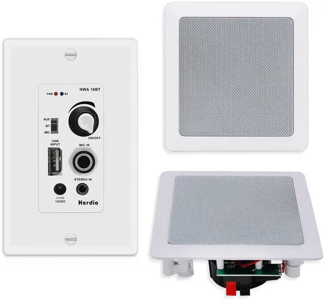 Main image of 5.25 Inch Bluetooth Ceiling Speakers with Wall Mount Control Amplifier Receiver System for Home Living Room Bedroom Bathroom Office (A Pair)