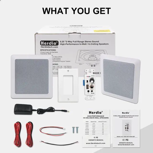 Alt view image 2 of 6 - 5.25 Inch Bluetooth Ceiling Speakers with Wall Mount Control Amplifier Receiver System for Home Living Room Bedroom Bathroom Office (A Pair)