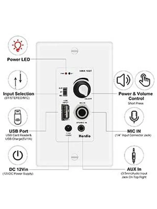 Alt view image 4 of 6 - 5.25 Inch Bluetooth Ceiling Speakers with Wall Mount Control Amplifier Receiver System for Home Living Room Bedroom Bathroom Office (A Pair)