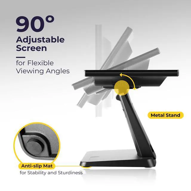 Alt view image 4 of 6 - 15.6" Black LED Touch Screen Monitor with Metal Stand - Backlit 1366 * 768 with VGA HDMI Connection for Small Business, Restaurant, Office - No Driver Required (Not Compatible with macOS/iOS)