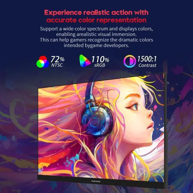 Alt view image 5 of 6 - 27 Inch Gaming Monitor 1080p 144hz, 1ms IPS FHD Computer Monitor with 110% sRGB, Bluelight Filter, HDMI & VGA Port, Support Wall Mount