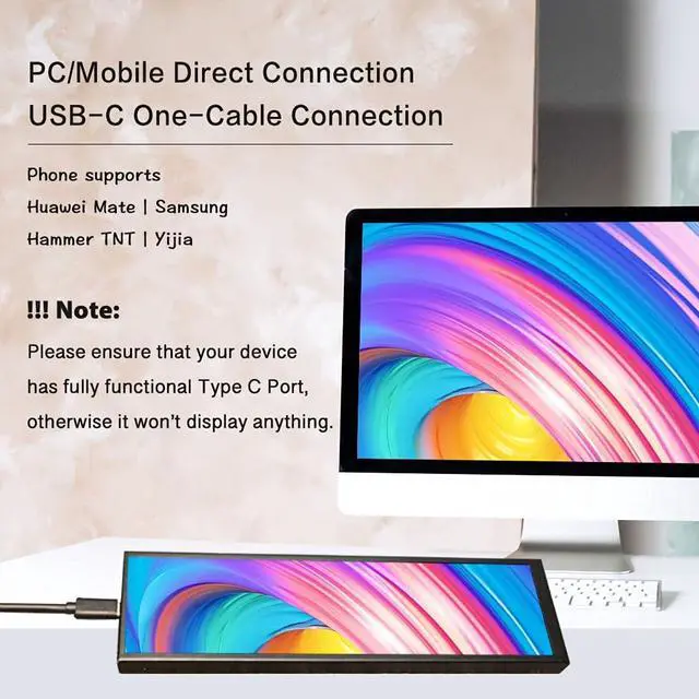 Alt view image 4 of 6 - 8.8-inch Touchscreen Bar Display, 1920x480, Metal Shell IPS Portable Touch Monitor with USB-C Port. Compatible with Raspberry Pi, Laptop Aida64 Monitoring, GPU/CPU Stats, and PC Case Mini Screen