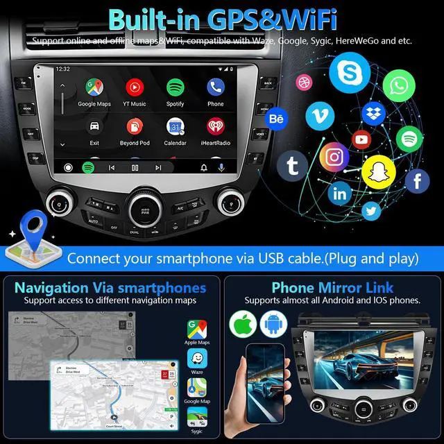 Alt view image 5 of 6 - (4G+64G) Compatible with Honda Accord 7 Models from 2003 to 2007, Android 12 car Audio, 9-inch high-Definition Touch Screen, Audio Backup Camera Multimedia Host, GPS Navigation Radio Player