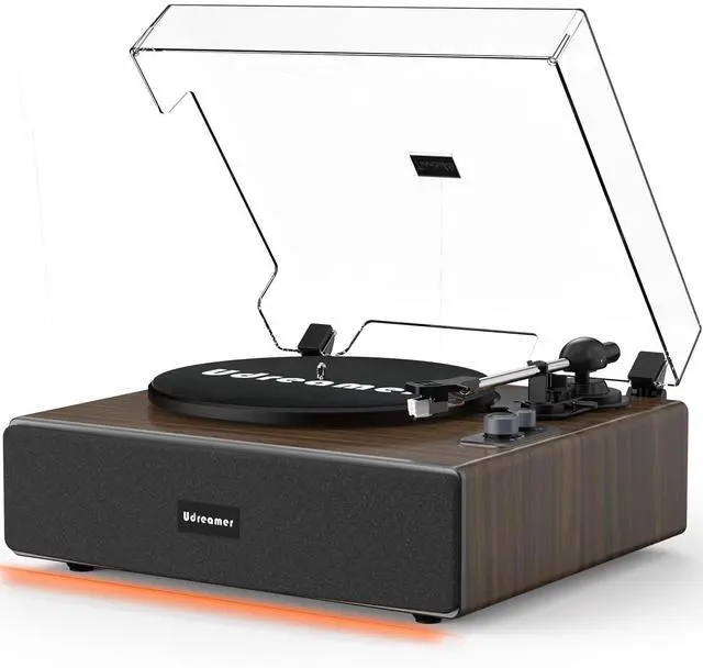 Main image of Vinyl Record Player with Bluetooth Input, All-in-One Turntable with Built-in Speakers, AT-3600L Cartridge, Belt Drive 33/45 RPM, Auto Stop, Adjustable Lighting