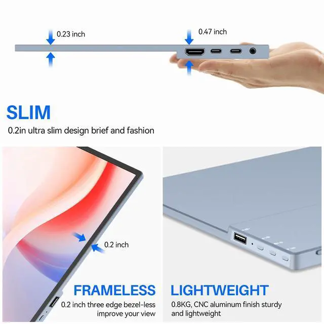 Alt view image 6 of 6 - 15.6 Inch Portable Monitor, FHD 1080P IPS 100% sRGB Full Function USB-C Ultra Slim Metal Bezel External Travel Screen with Stand & Carry Bag for Laptop Mac PC Phone PS4 PS5 Xbox Switch
