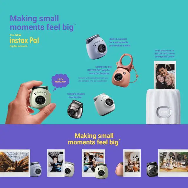 Alt view image 4 of 6 - INSTAX PAL Fuji Digital Camera Milky White + Custom Case & 32gb Memory Card Accessory Bundle