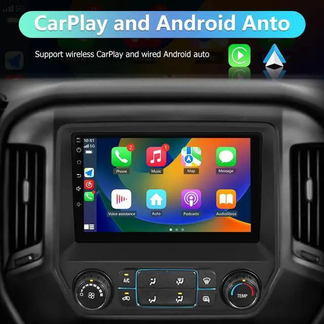 Alt view image 3 of 6 - Car Stereo for Chevy Silverado GMC Sierra 2014-2018,10 inch Touch Screen Android 13 2GB+32GB Car Radio with CarPlay/Android Auto/BT/GPS/FM Support Steering Wheel Controls